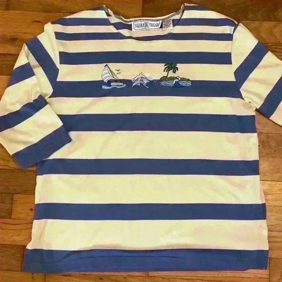 Vintage Needle & Threads Women’s Top Size M Yellow Blue  Embroidered Nautical - Picture 1 of 9